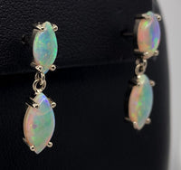 14k Gold Genuine Natural Opal Dangle Drop Marquise Earrings (#J6100)