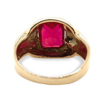 10k Yellow Gold Vintage Men's Synthetic Lab-Created Ruby Glass Ring (#J7146)