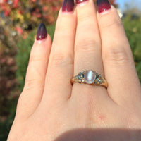 10k Yellow Gold 1.06ct Genuine Natural Moonstone and Green Sapphire Ring #J6462