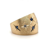 14k Yellow Gold Wide Heavy Sapphire and Diamond Band Ring (#J5438)