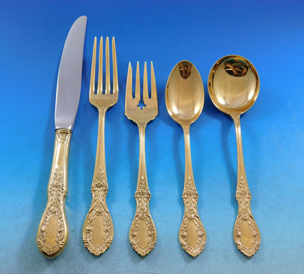 American Beauty Gold by Manchester Sterling Silver Flatware Set Service 66 pcs