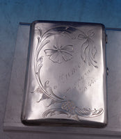 Russian 875 Silver Card Case Engraved Flower & Ribbon Odessa 1908-1926  (#6928)