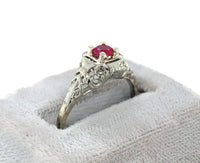 14k White Gold Art Deco .28ct Genuine Natural Ruby Filigree Ring (#J6334)