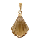 14k Yellow Gold Genuine Natural Citrine Carved Fan Shaped Pendant (#J7521)