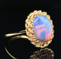10k Yellow Gold 1.53 Carat Oval Genuine Natural Opal Ring Size 6 (#J6946)