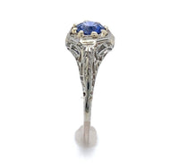 18k White Gold Filigree Ring with 1 Carat Blue Genuine Natural Sapphire (#J6461)