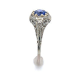 18k White Gold Filigree Ring with 1 Carat Blue Genuine Natural Sapphire (#J6461)