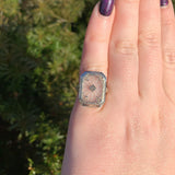 14k Gold Filigree Genuine Natural Rock Crystal Diamond Ring Size 5 (#J6496)
