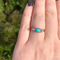 10k Rose Gold Victorian Genuine Natural Turquoise Ring Size 7.25 (#J6562)