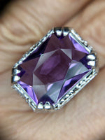 18k Gold Filigree Art Deco Large 9 Carat Genuine Natural Amethyst Ring (#J5267)