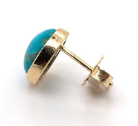 14k Gold 3.05ct TW Genuine Natural Kingman Turquoise Stud Earrings (#J6110)