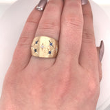 14k Yellow Gold Wide Heavy Sapphire and Diamond Band Ring (#J5438)