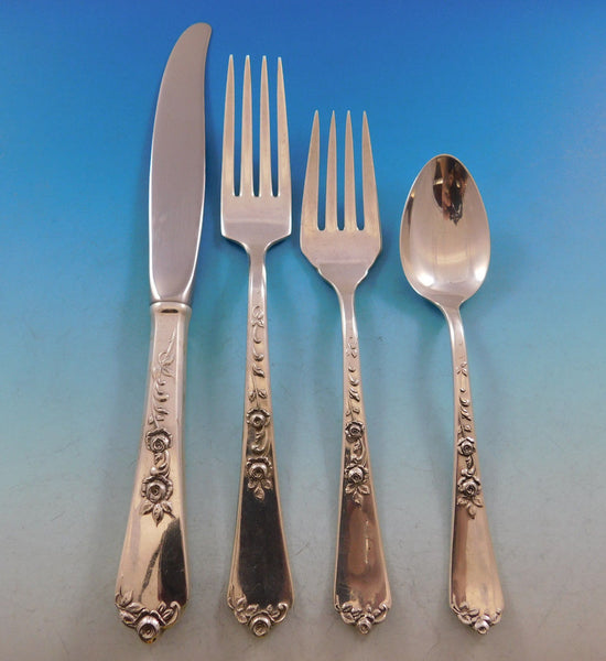 Sterling Rose by Wallace Sterling Silver Flatware Set for 12 Service 50 Pcs
