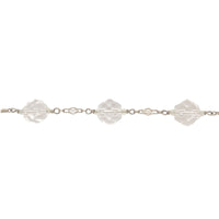 14k Gold Art Deco Genuine Natural Rock Crystal Bead Bracelet 7" Wrist (#J7033)
