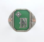 10k Gold Green Genuine Natural Onyx / Chrysoprase Men's Ring with Mono (#J6217)