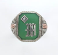 10k Gold Green Genuine Natural Onyx / Chrysoprase Men's Ring with Mono (#J6217)