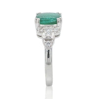 18k White Gold 2.27 Carat Genuine Natural Emerald Diamond Ring Size 6.5 (#J7010)