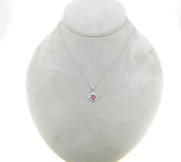 14k White Gold Genuine Natural Ruby and Diamond Round Halo Pendant (#J5088)