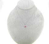 14k White Gold Genuine Natural Ruby and Diamond Round Halo Pendant (#J5088)