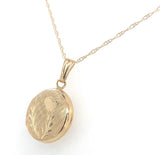 14k Yellow Gold Very Small Round Locket with Engraved Heart and Chain (#J6524)