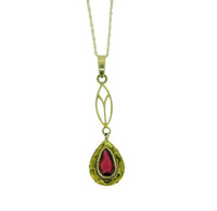 10k Yellow Gold Lavaliere Pendant with Red Glass Engraved Frame (#J4765)