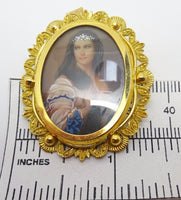 18k Hand Painted Portrait Pin / Pendant with Genuine Natural Diamonds (#J3419)