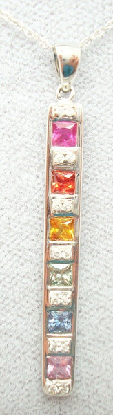 14K White Gold Genuine Natural Rainbow Sapphire Pendant with Diamonds (#J2800)