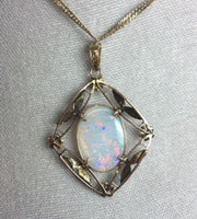 10k Yellow Gold Victorian 3.73 Carat Opal Lavaliere Pendant (#J5316)