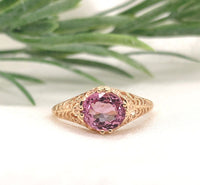 14k Yellow Gold Filigree 1.32 Carat Pink Genuine Natural Spinel Ring (#J7196)