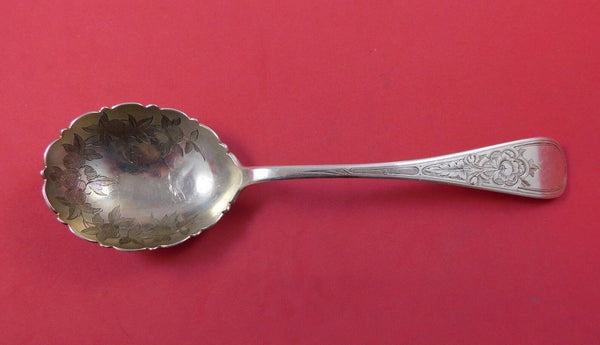 King William Engraved by Tiffany and Co Sterling Silver Berry Spoon w/Flowers 9"