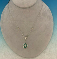 10k White Gold Green Onyx and Diamond Deco Pendant (#J5319)