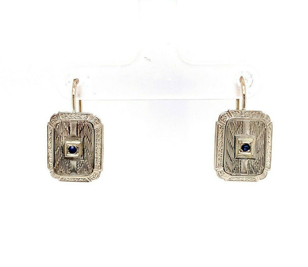 14k White Gold Genuine Natural Sapphire Earrings (#J5526)