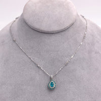 14k White Gold Brazilian Paraiba Tourmaline and Diamond Pendant w/ Report #J6912