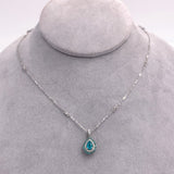 14k White Gold Brazilian Paraiba Tourmaline and Diamond Pendant w/ Report #J6912