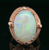 14k Rose Gold Handwrought Ring with a Large 6.05 Carat Australian Opal (#J6577)