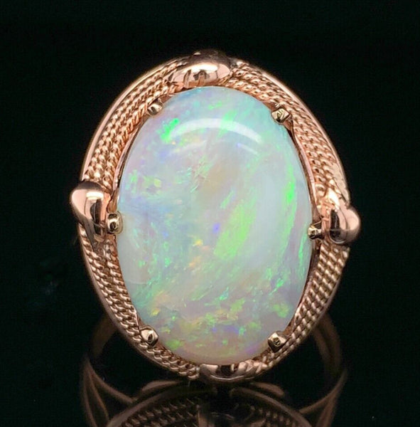 14k Rose Gold Handwrought Ring with a Large 6.05 Carat Australian Opal (#J6577)