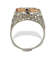 14k White Gold Filigree 2 Carat Precious Genuine Natural Topaz Ring (#J7209)