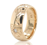 14k Gold Hand Engraved Wide Genuine Natural Diamond Wedding Band 5.75 (#J6914)
