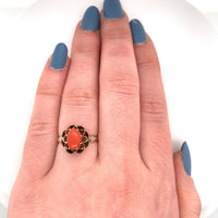 10k Yellow Gold Victorian Genuine Natural Coral Ring (#J5559)