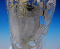 Sterling Silver Overlay Glass Liquor Bottle 10 1/2" Tall x 3 1/4" (#3775)
