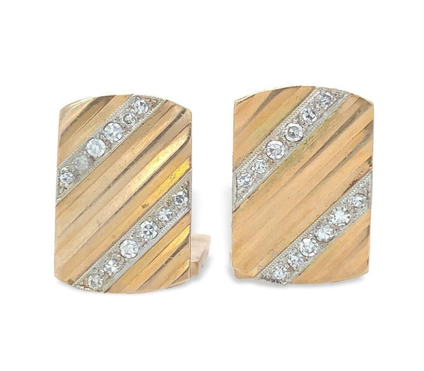 Pair of 14k Yellow Gold Rectangular Men's Cufflinks with Diamonds (#J6871)