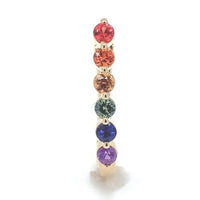 14k Yellow Gold Small Oval Hoop Genuine Natural Rainbow Sapphire Earrings #J6682