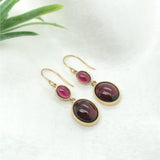 14k Yellow Gold 12.29 Carat TW Genuine Garnet Cabochon Drop Earrings (#J7134)