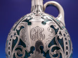 Gorham Sterling Silver Overlay Liquor Bottle with Green Glass - Barware (#9200)