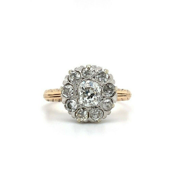 14k Gold and Platinum Mine Cut 1 Carat TW Genuine Natural Diamond Ring (#J5448)