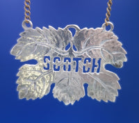 Sterling Silver Liquor Label "Scotch" Cast Leaf 2 1/8" x 1 1/2" (#6864)