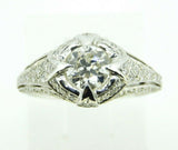 Art Deco 18k White Gold Genuine Natural Diamond Ring 1.05ct Milgrain (#J614)