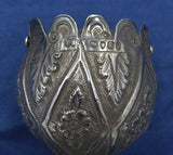 English 1867 Sterling Tussie Mussie with Tripod Base Hand Chased (#J7458)