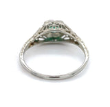 Art Deco 14k White Gold Filigree Ring with .18ct Genuine Natural Emerald #J6408