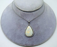 14k Gold 5.67ct Pear Genuine Natural Opal Pendant with .16ct Diamonds (#J3427)